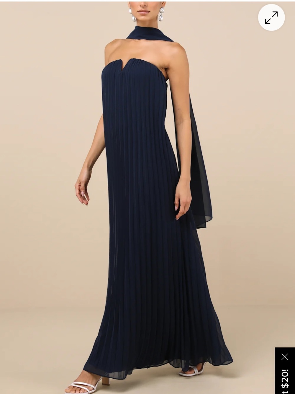 Lulu's Navy Strapless Pleated Maxi Dress with Chiffon Scarf